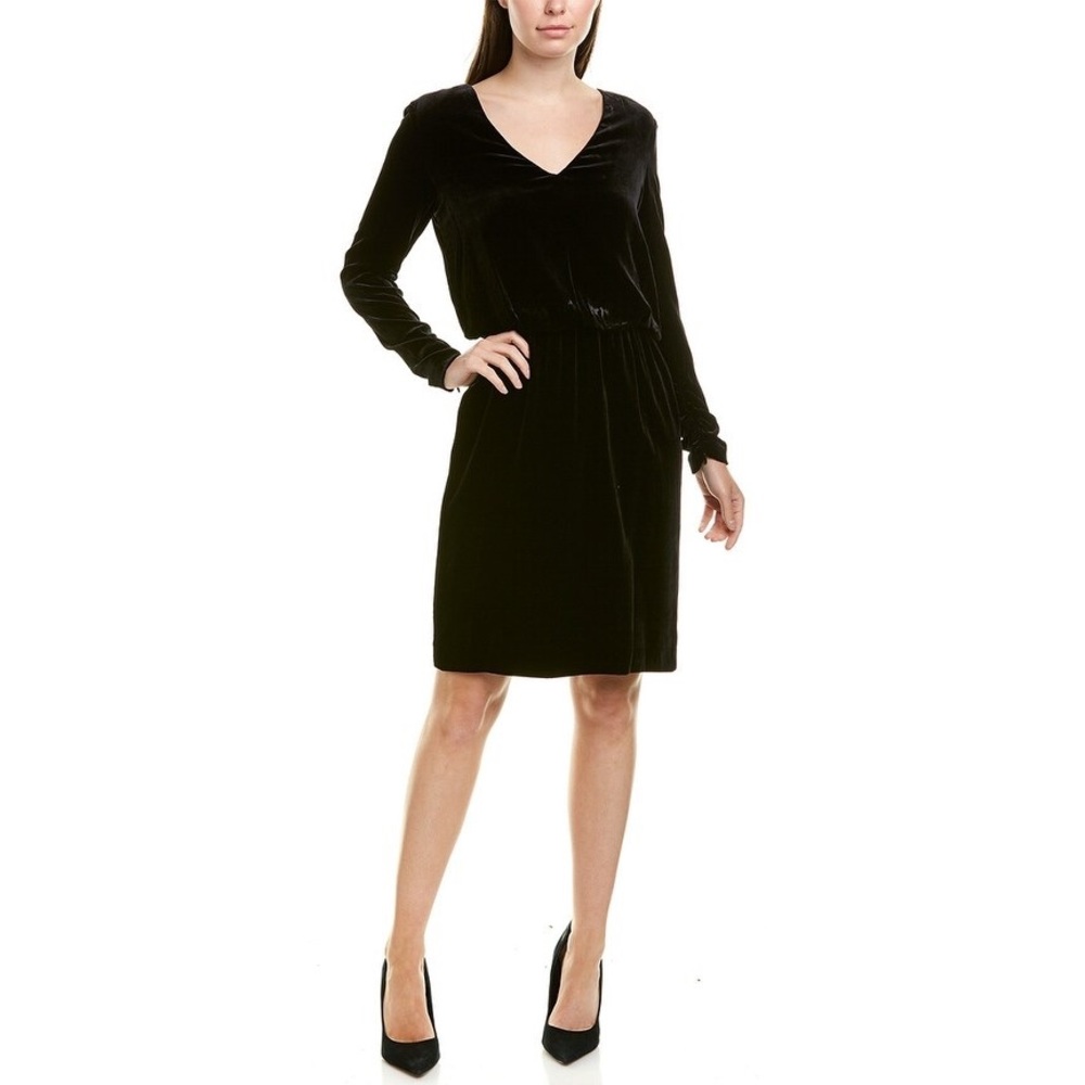 NWT Lafayette 148 Silk Blend Black Velvet Dress Long Sleeve Womens Size 12